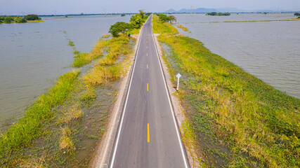 road with water on both sides