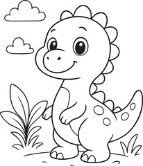 Cute Baby Dinosaur Coloring Page for Kids