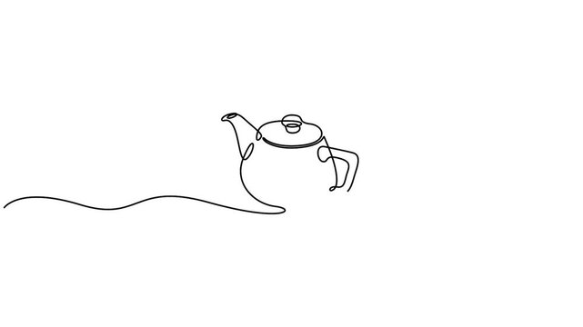 Self drawing continuous one line drawing of a teapot. Full length single line animation