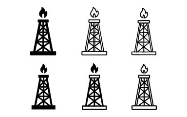 Fototapeta premium Black and white oil rig icons featuring flat and outline styles