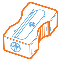 Pencil Sharpener Illustration with Orange Outline and Blue Details for Artistic and Creative Projects and Educational Resources