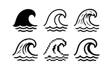 Obraz premium Diverse wave icons in minimalist and pixel art styles