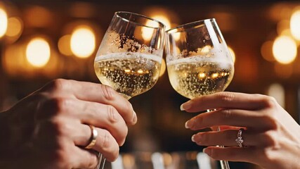 Close-up of a couple clinking glasses of sparkling champagne during a romantic celebration. - Powered by Adobe