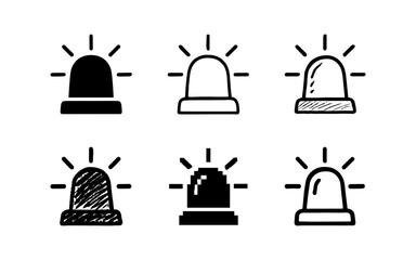 Fototapeta premium Set of alarm sirens in various styles including hand-drawn and pixel art