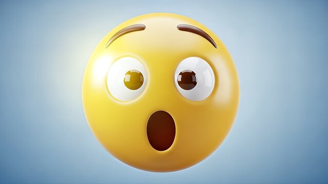 A 3D rendered emoji with a surprised expression, featuring wide eyes and an open mouth.