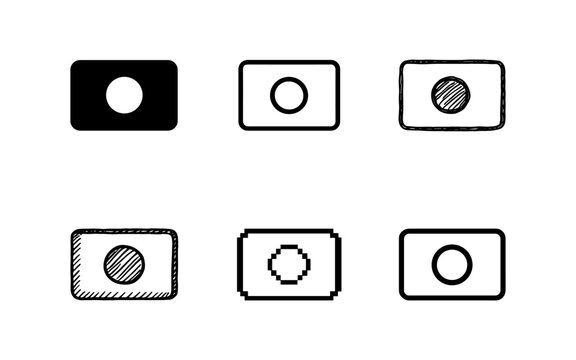 Diverse camera icon set featuring bold, outline, pixel, and sketch styles for modern designs