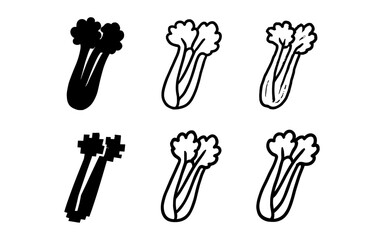 Different celery icon styles in black and white for design projects
