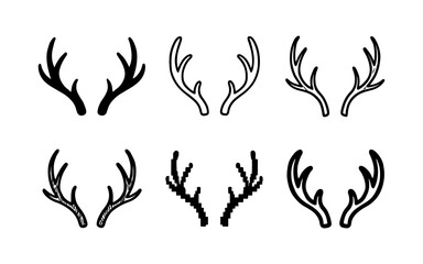 Variety of antler designs in black and white linear style