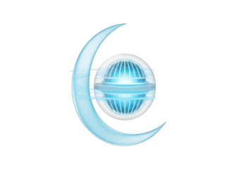 Glowing sphere and crescent design isolated on transparent background for digital art and abstract concepts