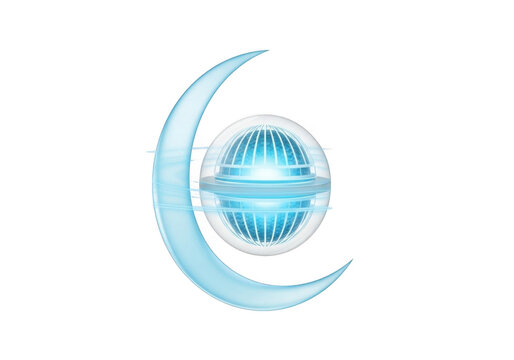 Glowing sphere and crescent design isolated on transparent background for digital art and abstract concepts