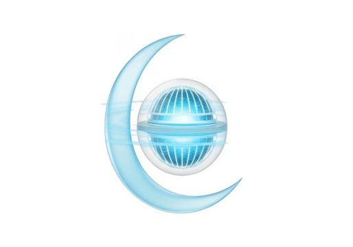Glowing sphere and crescent design isolated on transparent background for digital art and abstract concepts