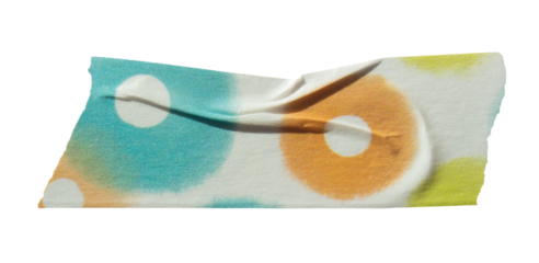 Ripped torn paper adhesive colorful dot pattern masking tape on transparent background, washi tape design element
