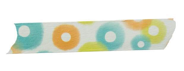 Ripped torn paper adhesive colorful dot pattern masking tape on transparent background, washi tape design element