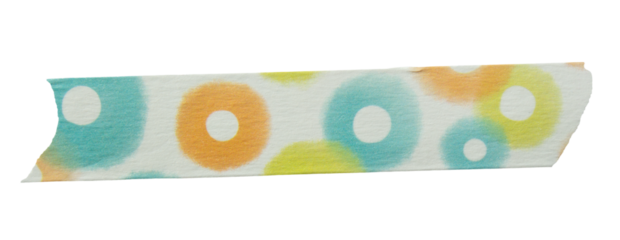 Ripped torn paper adhesive colorful dot pattern masking tape on transparent background, washi tape design element