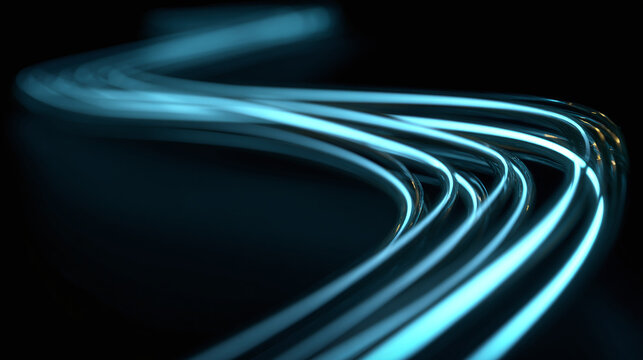 Abstract image of illuminated fiber optic cables against a dark backdrop, representing high-speed data transmission