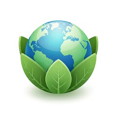 Earth globe surrounded by green leaves, symbolizing environmental protection.