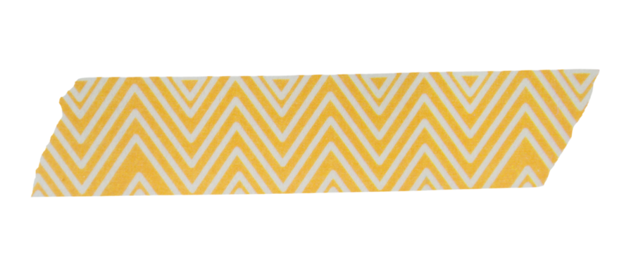 Ripped torn striped yellow adhesive tape on transparent background, washi tape design element