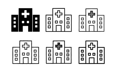 Fototapeta premium Simple hospital icons in linear and grunge styles for medical designs