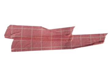 Ripped torn paper adhesive red grid pattern washi tape on transparent background