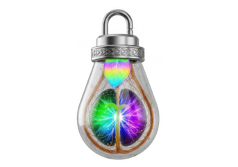 Lightbulb with growing plant and rainbow leaf isolated on transparent background for concept and idea generation