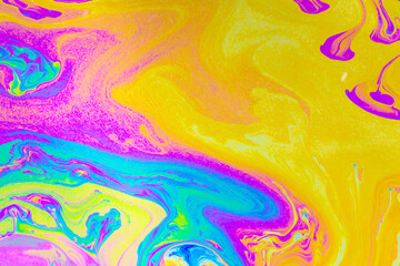 Psychedelic multicolored background abstract. Rainbow colors. patterns background. Photo macro shot of soap bubbles