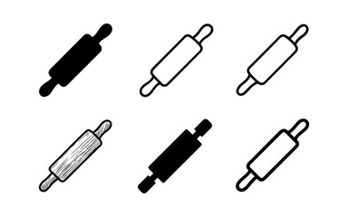 Collection of six rolling pin designs in black and white for baking graphics