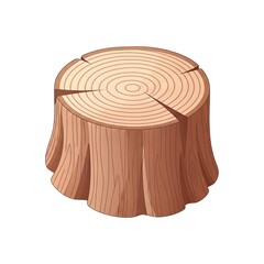 Cartoon Tree Stump Illustration with Growth Rings and Cracks.