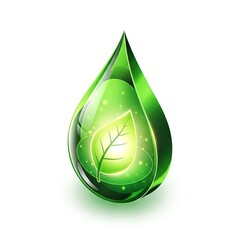 Green drop with leaf inside, symbolizing ecology and environmental protection.