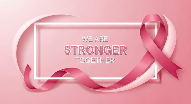 Show your support with a powerful Breast Cancer Awareness message, featuring a pink ribbon and the words 'We Are Stronger Together' for hope and solidarity - Powered by Adobe