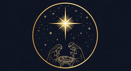 Elegant golden Nativity scene with star of Bethlehem and delicate details for Christmas cards, invitations, and festive promotions during the holiday season