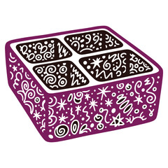 Stylized Chocolate Box Illustration with Ornate Decoration in Purple and White Colors on Isolated Background
