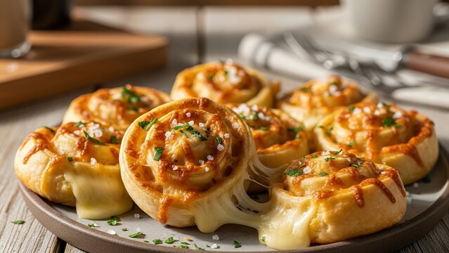 Delicious baked cinnamon rolls with melted cheese and chives, perfect for breakfast or a sweet treat - Powered by Adobe