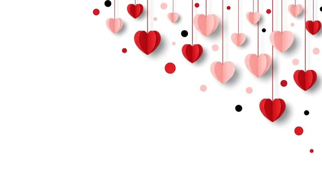 Decorative Heart Ornaments with Falling Confetti in Soft Pink and Red Hues for