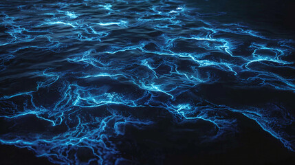 Ocean surface glowing with bioluminescent plankton, creating a stunning visual display