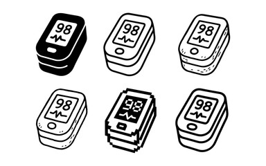 Hand-drawn and pixel art pulse oximeters in various styles
