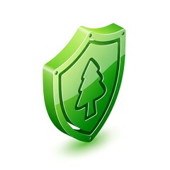 Green Shield with Tree Symbol - Eco-Friendly Protection Concept.