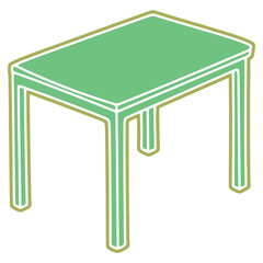 Stylized illustration of a green table with a lighter green outline on a white background modern furniture design asset