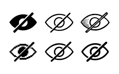 Fototapeta premium Variety of eye icon styles indicating visibility off in modern designs