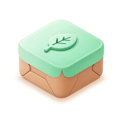 Isometric illustration of a square box with a leaf design.