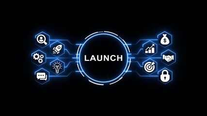 Futuristic neon blue hexagonal network connections radiating from a central glowing circle on a dark black background abstract technology interface digital data flow science fiction concept - Powered by Adobe