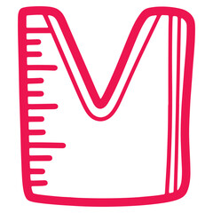 Stylized Letter M with Measurement Ruler Design in Red on White Background Creative Concept Illustration