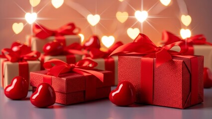 Beautifully Wrapped Valentine's Day Gifts with Heart Decorations and Backlit