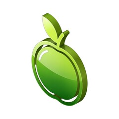 Isometric Green Apple Illustration with Glossy Surface and Outline.