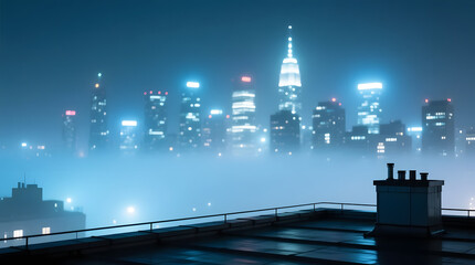Fototapeta premium New york city skyline emerging from a dense atmospheric fog at night
