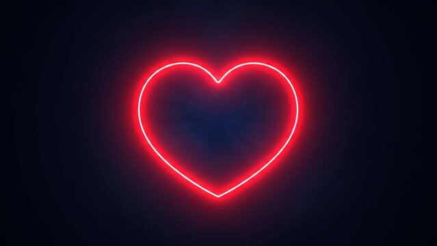 glowing neon heart symbol illuminated in vibrant red against dark backdrop