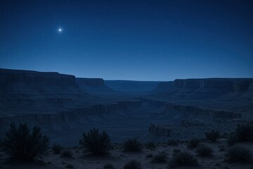 Fototapeta premium Night Landscape with Canyon Underneath Starry Sky, Depicting Quietude and Natural Beauty