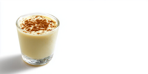 glass filled with white milk, brown substance swirling through, bright lighting, clean white background, smooth texture,