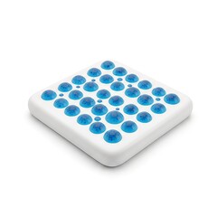 Square White Soap Dish with Blue Gel Dots for Drainage.