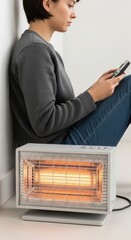 A person holding a calculator and worrying about winter electricity bills.