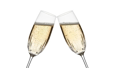 Two champagne flutes toasting with bubbly liquid against a perfect for celebrations and special occasions sparkling and festive mood on transparent background